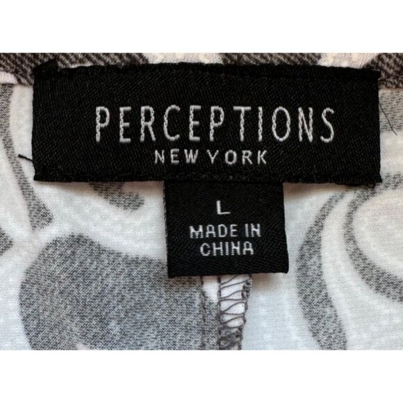 Perceptions Dress Short Sleeve Scroll Puff Print Midi Fit Flare Women Large Gray - Picture 6 of 10